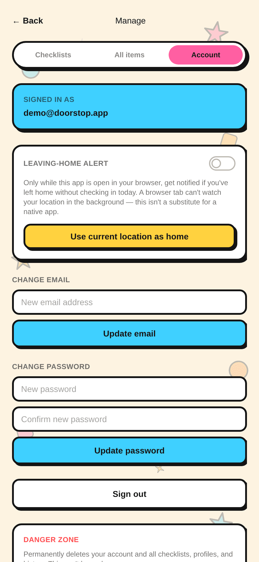 Account settings with the foreground-only geofence nudge