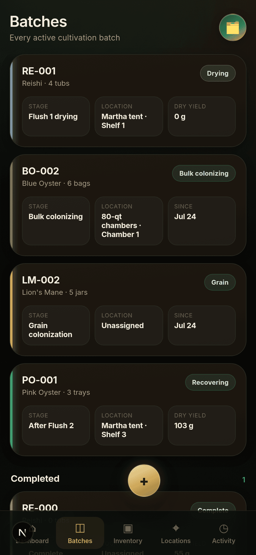 Active batches with phase and yield