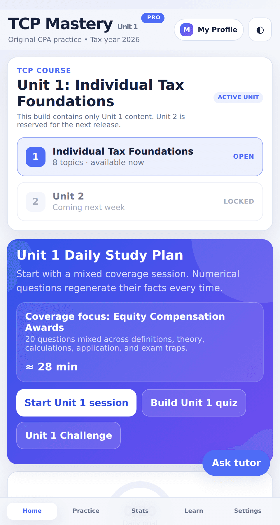 Unit 1 course home and daily study plan