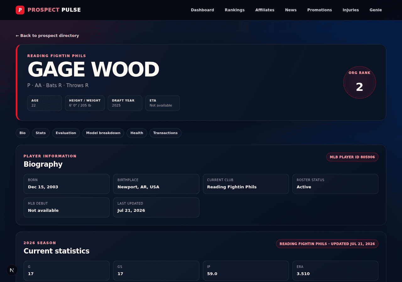 Player profile with organizational rank